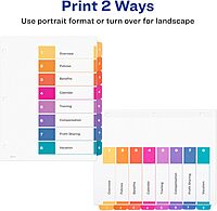Avery Ready Index Dividers for 3 Ring Binders, Letter-Size, Multicolor, Printable Table of Contents
