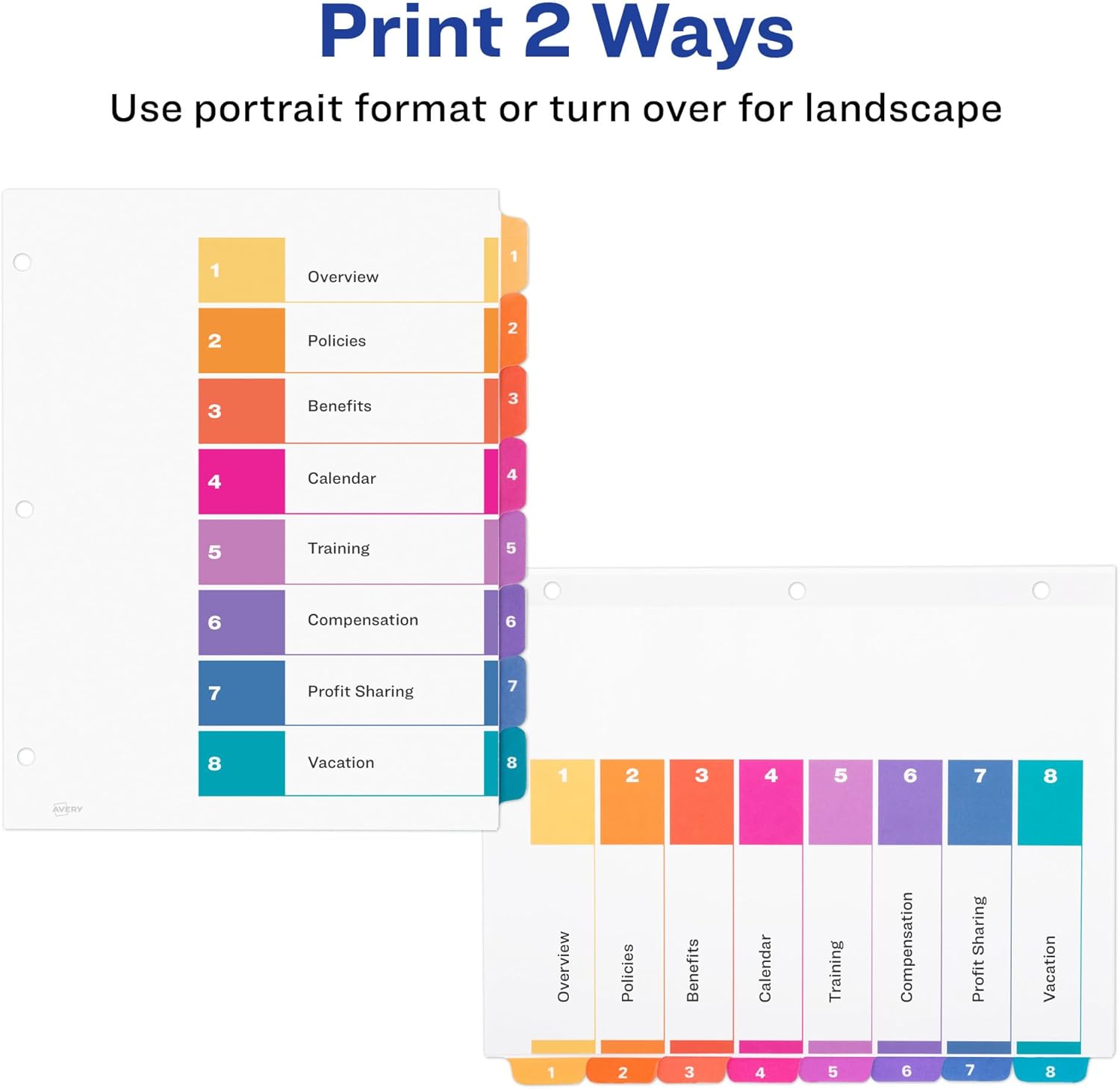Avery Ready Index Dividers for 3 Ring Binders, Letter-Size, Multicolor, Printable Table of Contents