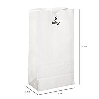Duro 6# White Paper Bags 500-Count, Bulk Disposable Paper Lunch Sacks, SOS Bags for Popcorn, Candy, Snacks & Treats - 6.00 x3.62 x 11.06 Inches