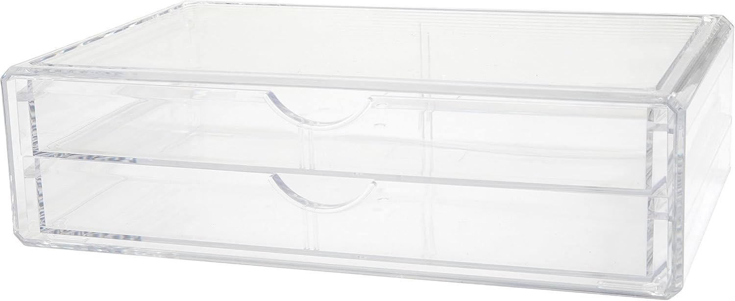 Martha Stewart Brody Desk Organizer with Drawers, Stackable Plastic Storage Box