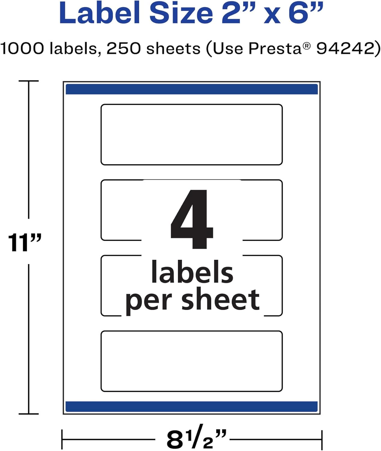 Avery Matte White Rectangle Labels, Sure Feed Technology, 2" x 6"