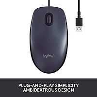 Logitech B100 Wired Mouse for Computer and Laptop, USB Corded Mouse, Right or Left Hand Use - Black