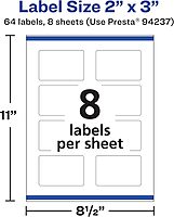 AVERY Durable Removable Rectangle Labels, Sure Feed Technology, 2" x 3", Matte White Film