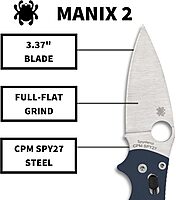 Spyderco Manix 2 Utility Folding Knife with 3.37 In CPM SPY27 Steel Blade and G-10 Handle - Everyday Carry - PlainEdge - C101GPCBL2