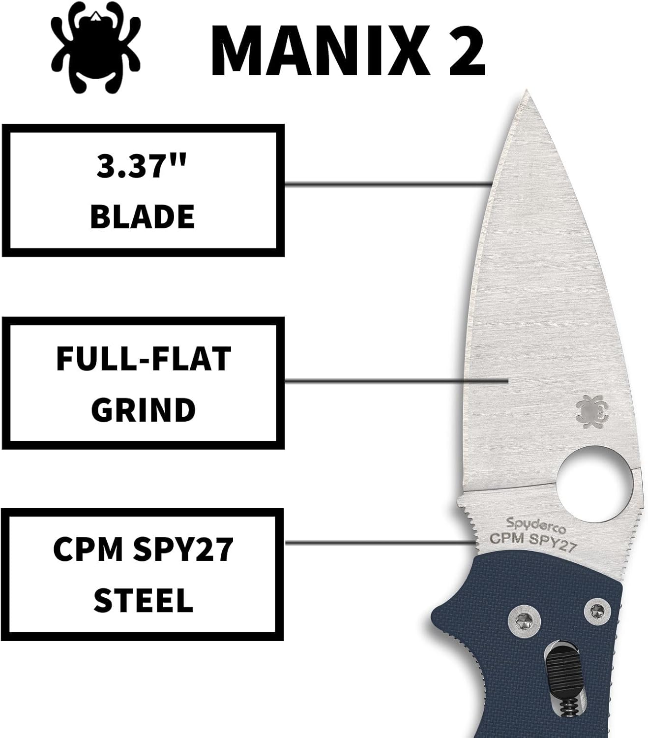 Spyderco Manix 2 Utility Folding Knife with 3.37 In CPM SPY27 Steel Blade and G-10 Handle - Everyday Carry - PlainEdge