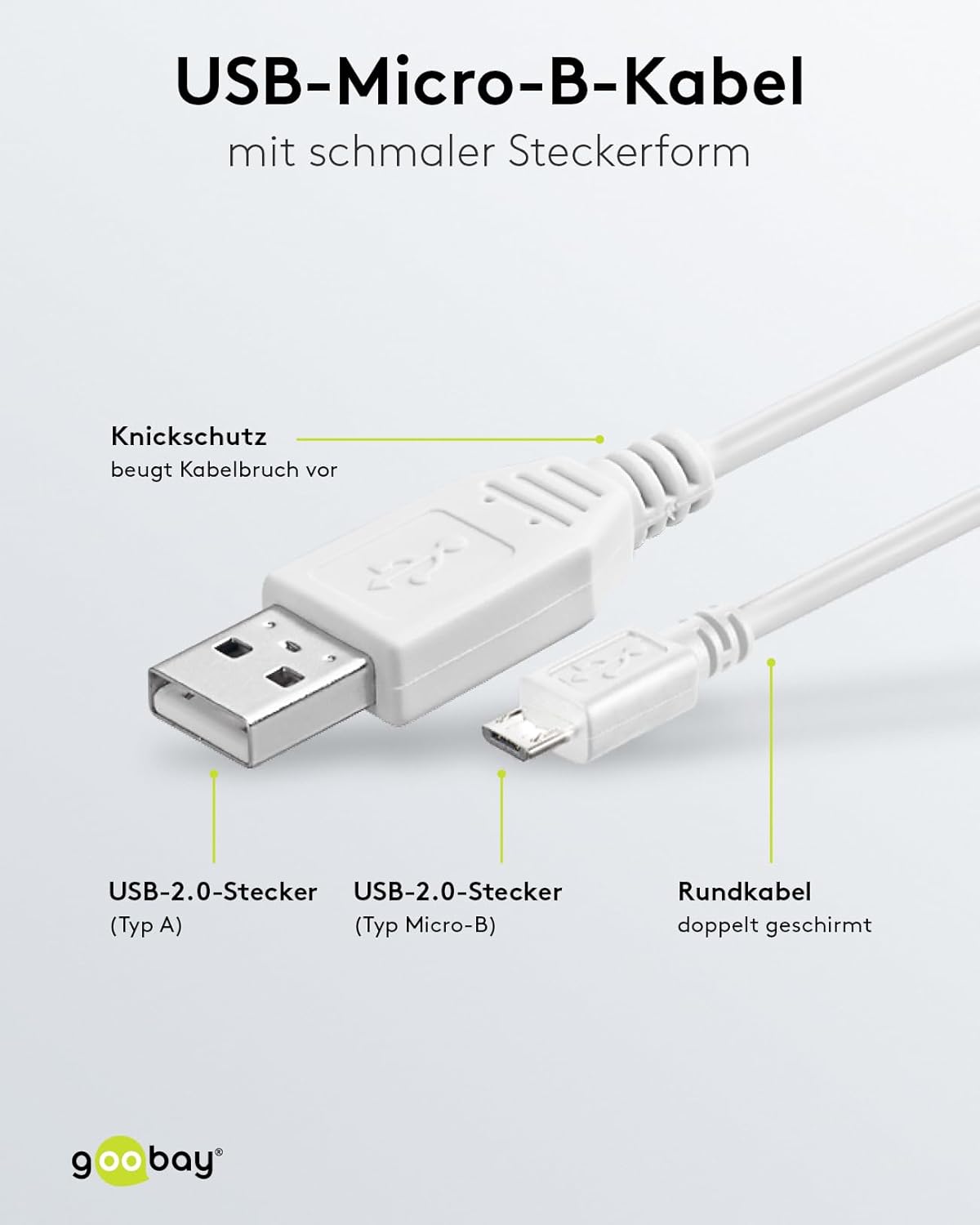 MANHATTAN A-Male to Micro B-Male USB 2.0 Cable 3' (323987) USB-A to Micro-USB Cable 1m White