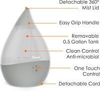 CRANE Droplet/Teardrop Ultrasonic Cool Mist Humidifier, 0.5 Gallon