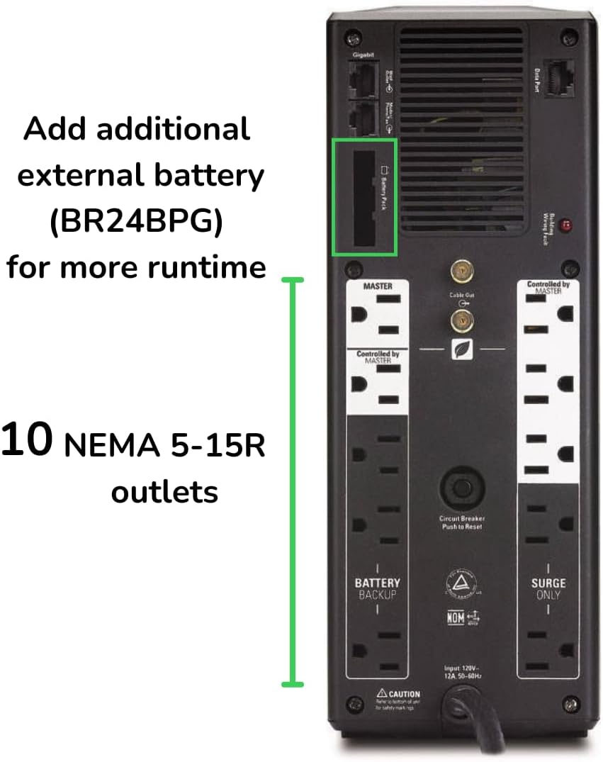 APC UPS 1500VA Battery Backup Surge Protector, BR1500G Backup Battery Power Supply with AVR
