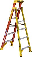 Werner L6206 Type IA Fiberglass Leaning Ladder, 5 Steps, Orange/Yellow, 300lb Load Capacity, 6' Length, 24" Width