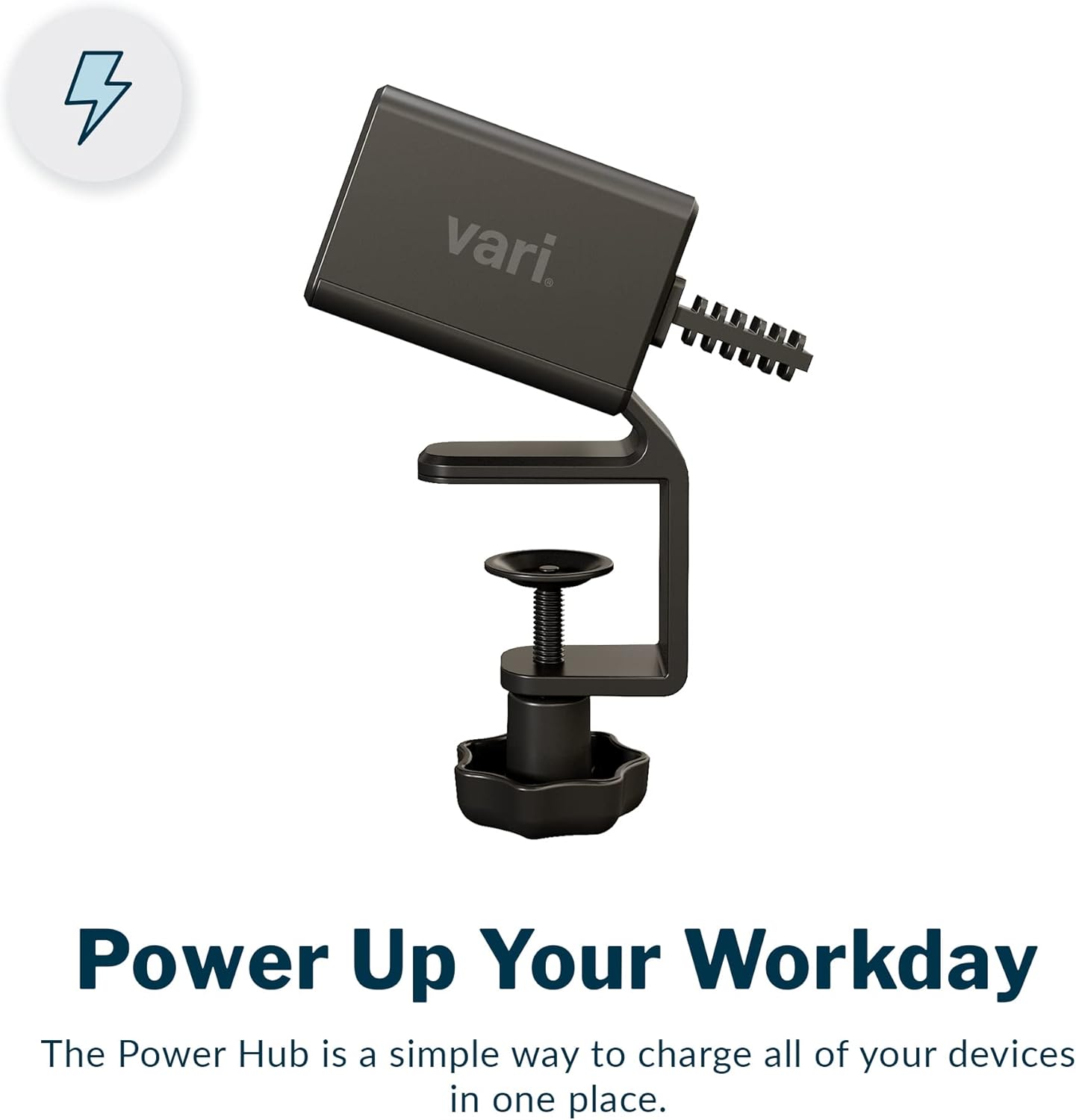 Vari Power Hub - Desk Mount Power Charging Station with Multiple Outlets - 5 AC Outlets, 2 USB Ports