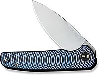 WE KNIFE WE20052C-1 Blue Satin Polished Patterned Titanium Presentation Handle with Black Titanium Lock Side Handle