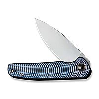 WE KNIFE WE20052C-1 Blue Satin Polished Patterned Titanium Presentation Handle with Black Titanium Lock Side Handle