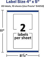 Avery Glossy Clear Rectangle Labels, Sure Feed Technology, 4" x 5", 20 Glossy Clear Labels, Print-to-The-Edge, Laser/Inkjet Printable 20 labels