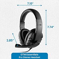 OTM Essentials Pro Stereo Headset, Wired Headphones, Noise-Canceling Microphone, in-Line Volume Control, Headset with Mic and USB, Quick Plug and Play, Black