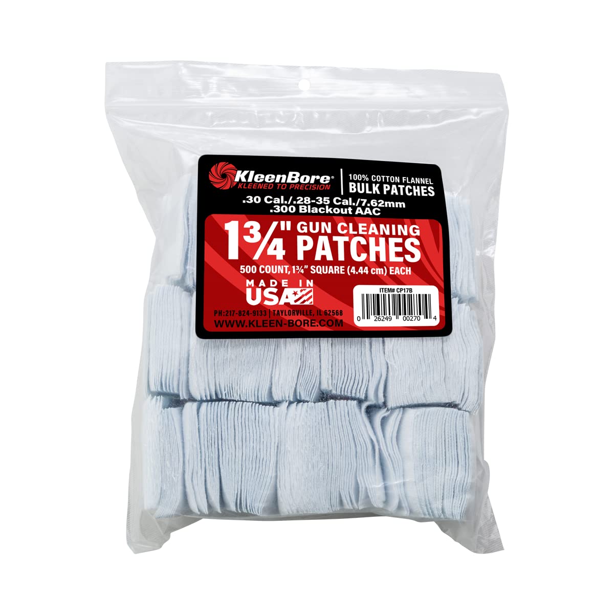 KleenBore 1-3/4” .28-.35 Cal. Cleaning Patches (500PK),White