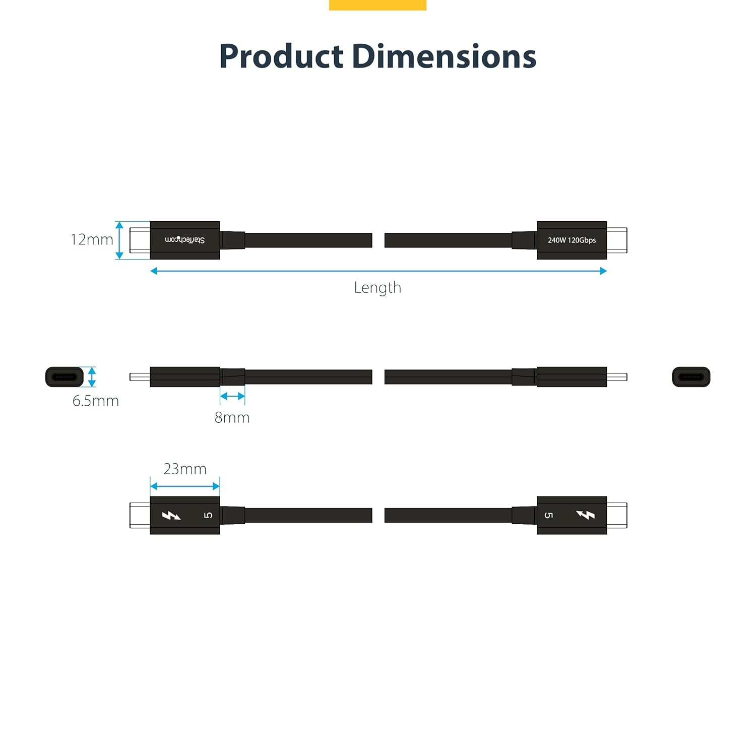 StarTech.com 3ft (1m) Thunderbolt 5 Cable, 80Gbps/120Gbps, 240W PD, 8K 60Hz, Thunderbolt Certified, TB5/TB4/USB4/USB-C