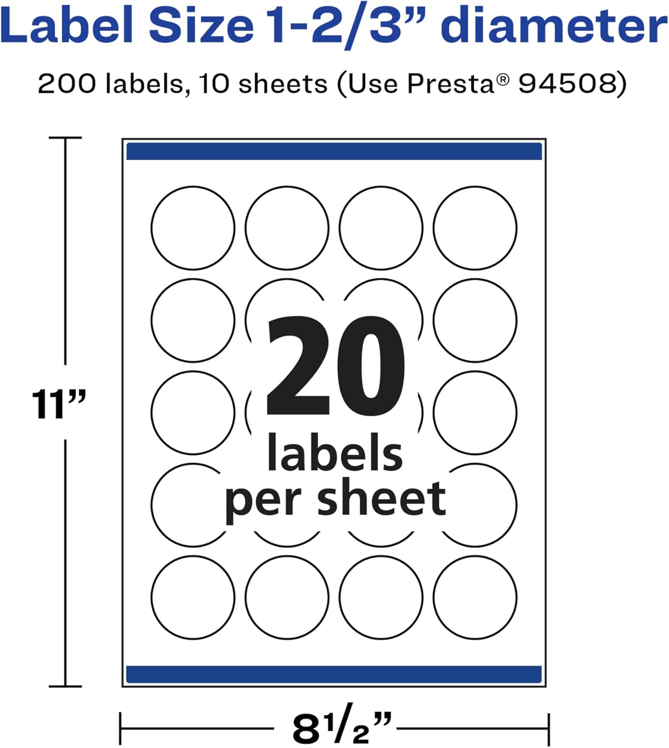 Avery Glossy White Round Labels, Sure Feed Technology, 1-2/3" Diameter, 200 Glossy White Labels, Print-to-The-Edge