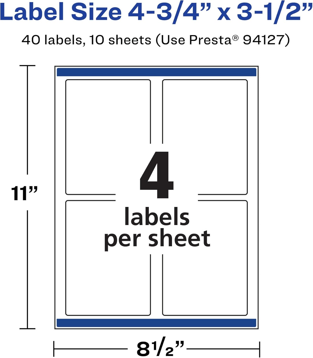 Avery Glossy White Rectangle Labels, Sure Feed Technology, 4.75" x 3.5", 40 Labels, Print-to-The-Edge, Laser/Inkjet Printable