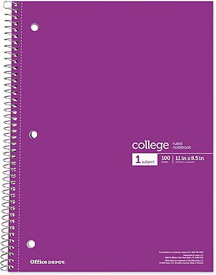 Office Depot® Wirebound Notebooks, 8 1/2" x 11", 1 Subject, College Ruled, 100 Sheets, Assorted Colors, Pack Of 6 Notebooks