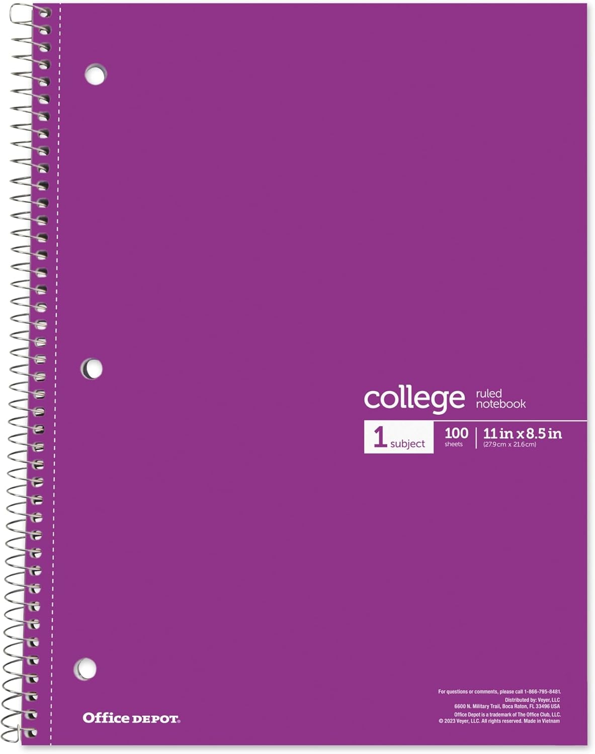 Office Depot® Wirebound Notebooks, 8 1/2" x 11", 1 Subject, College Ruled, 100 Sheets, Assorted Colors, Pack Of 6 Notebooks