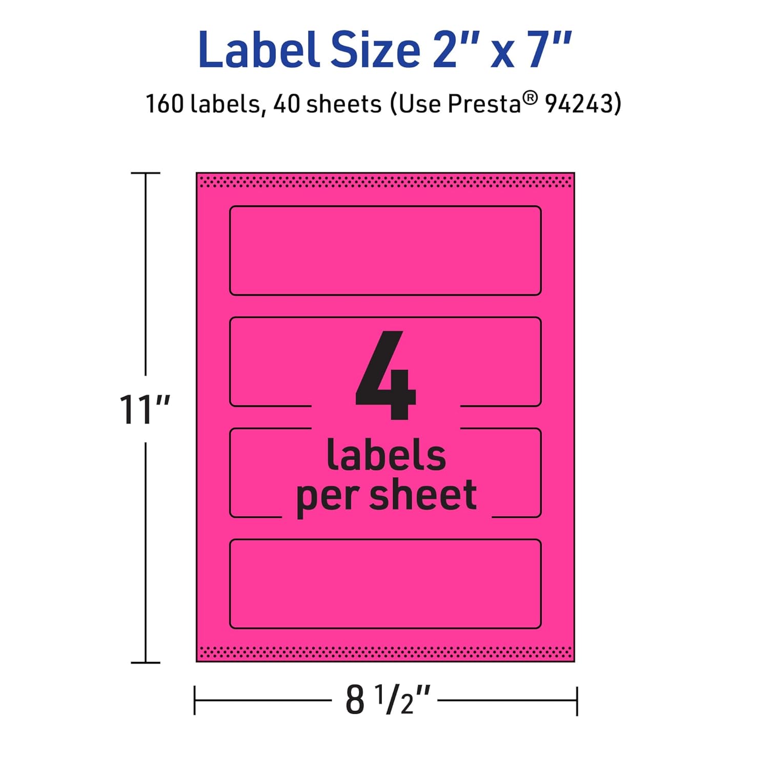 AVERY Printable Rectangle Labels, 2" x 7", Neon Magenta, Sure Feed Technology, Print-to-the-Edge, Laser/Inkjet