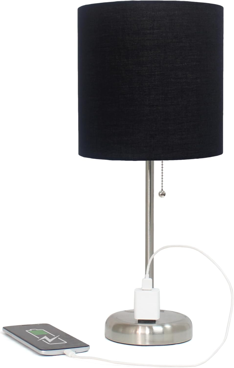 LIMELIGHTS Simple Designs LT2024 Stick Table Lamp with Charging Outlet and Drum Fabric Shade
