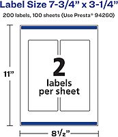 AVERY Matte White Rectangle Labels, Sure Feed Technology, 7.75" x 3.25"