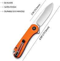 CIVIVI Elementum Folding Pocket Knife, 2.96" D2 Satin Blade,G-10 Handles, Liner Lock, Deep Carry Pocket Clip C907R (Orange)