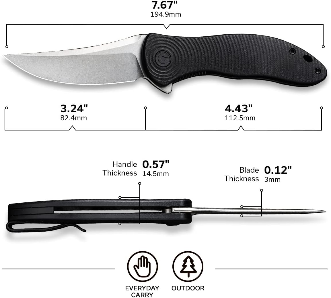 CIVIVI Synergy3 Pocket Knife - 3.24 Nitro-V Stonewashed Black G10