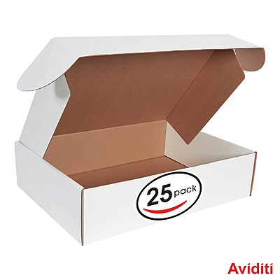 Aviditi White Deluxe Literature Mailing Boxes, 24" x 18" x 6", Pack of 25, Crush-Proof, for Shipping, Mailing and Storing, Oyster White
