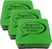Charles Leonard Dry Erase Whiteboard Magnetic Eraser, 2 x 2 Inch, Green/Black, 12 Per Pack, 3 Packs