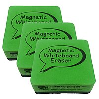 Charles Leonard Dry Erase Whiteboard Magnetic Eraser, 2 x 2 Inch, Green/Black, 12 Per Pack, 3 Packs