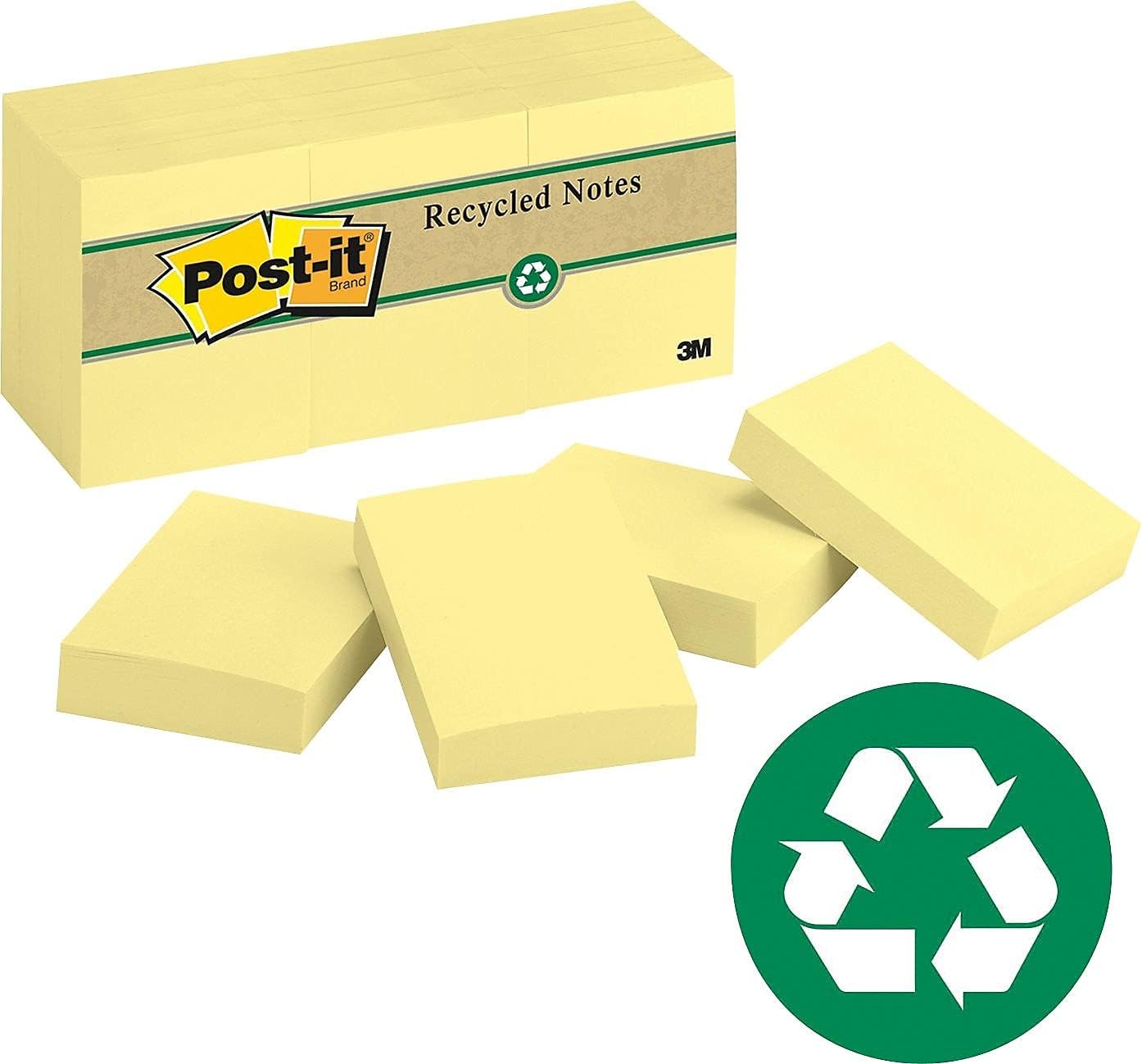 Post-it Greener Notes, 1.5x2 in, 12 Pads, America's #1 Favorite Sticky Notes,Canary Yellow, Clean Removal