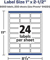 Avery Matte White Rectangle Labels, Sure Feed Technology, 1\" x 2.5\"