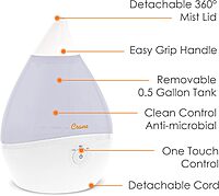 CRANE Droplet/Teardrop Ultrasonic Cool Mist Humidifier, 0.5 Gallon