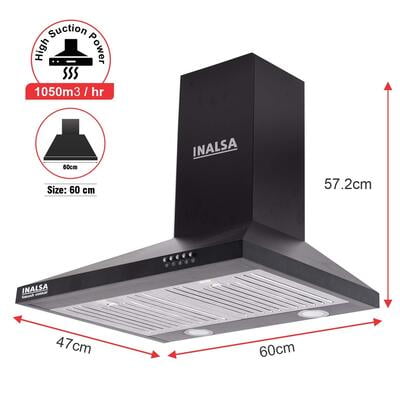 Inalsa Smash 60BKBF Wall Mounted 60cm 1050m3/hr Chimney Inalsa Smash 60BKBF Wall Mounted 60cm 1050m3/hr Chimney