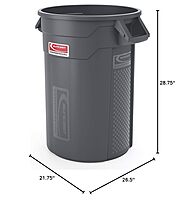 Suncast Commercial Utility Trash Can with Vented Channels, Ergonomic Handles, Rolled Upper Lip, Made in The USA