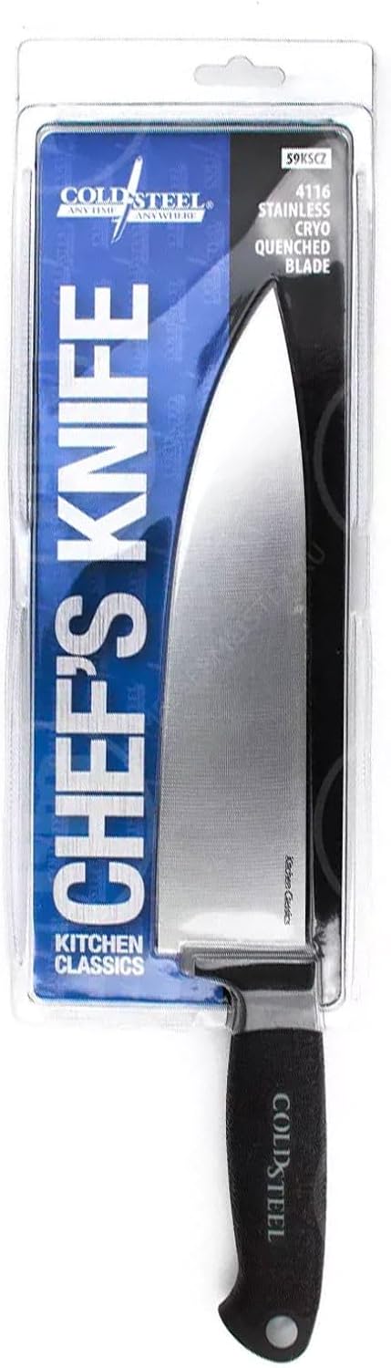 Cold Steel Kitchen Classics Series Chef's Knife | German 4116 Stainless Cryo Quenched Fixed Blade Drop Point Knife | Overall