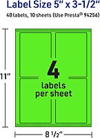 Avery Printable Rectangle Labels, Sure Feed Technology, 5" x 3.5", Neon Green Labels, Laser/Inkjet Printable, 40 Total, Great for Shipping and Packaging 40 labels