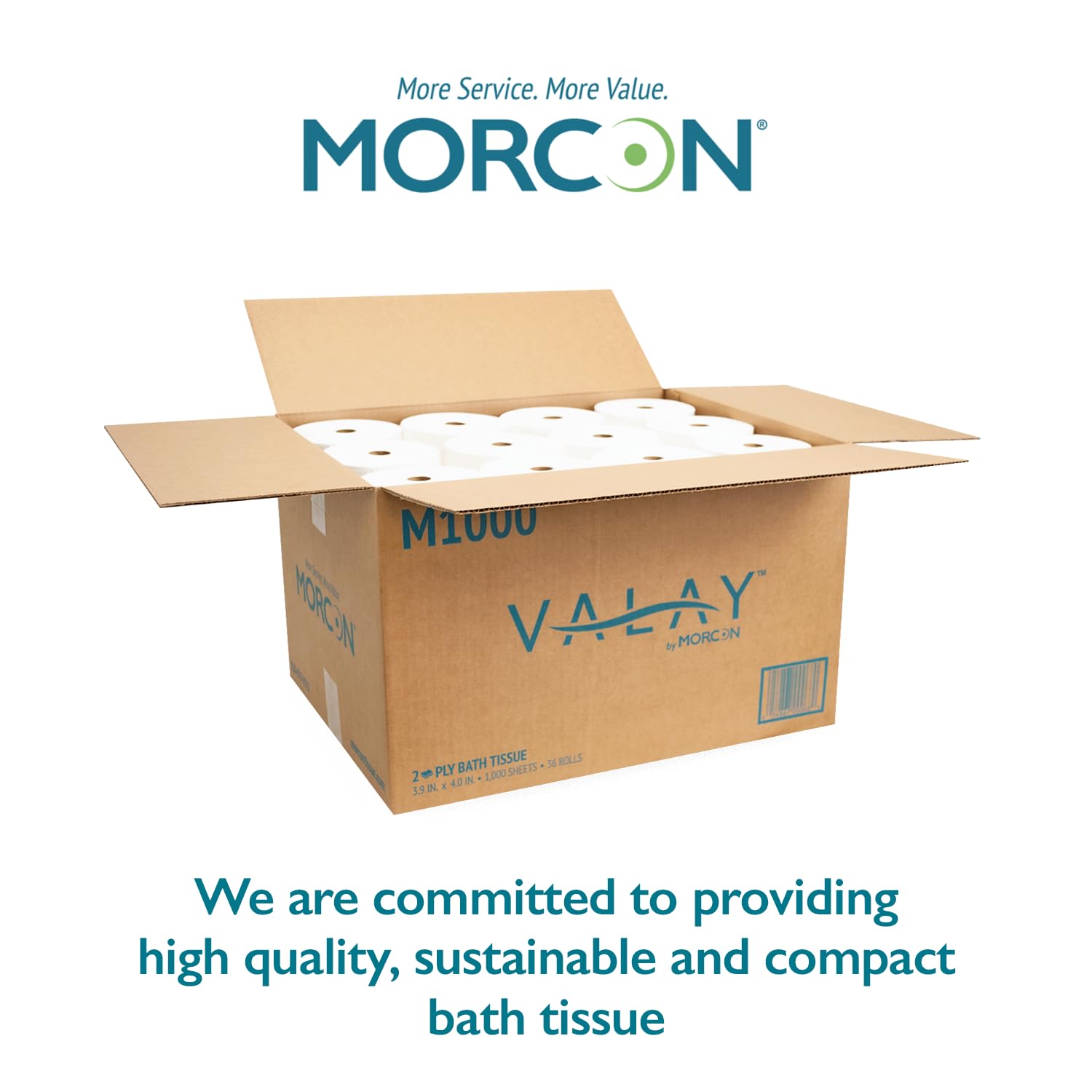 Morcon M1000 Compact Small Core Coreless Alternative, Premium Bath Tissue Roll, High Capacity Commercial Toilet Paper 2 Ply