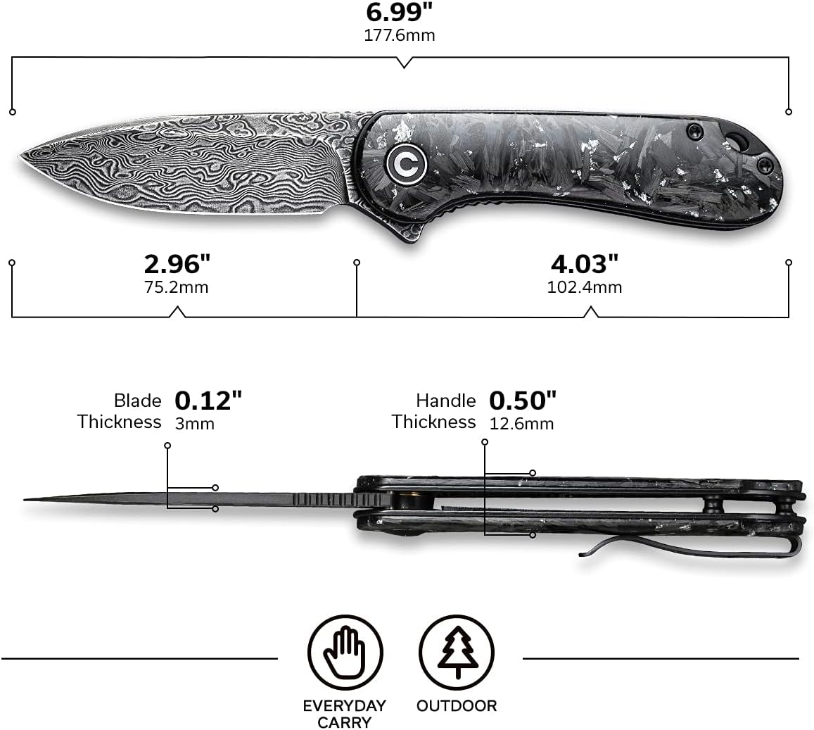 CIVIVI Elementum Folding Pocket Knife 2.96" Damascus Blade