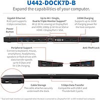 Tripp Lite USB-C Docking Station with Triple Display, 4K HDMI @ 30 Hz, DisplayPort, VGA, USB-A 3.2 Gen 1, Gigabit Ethernet Port, 100W PD Charging, Black Housing, 3-Year Warranty (U442-DOCK7D-B)