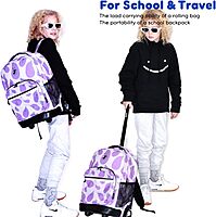 J World New York Sunrise Kids Rolling Backpack for Girls Boys Teen. Roller Bookbag with Wheels, Galaxy, 18"