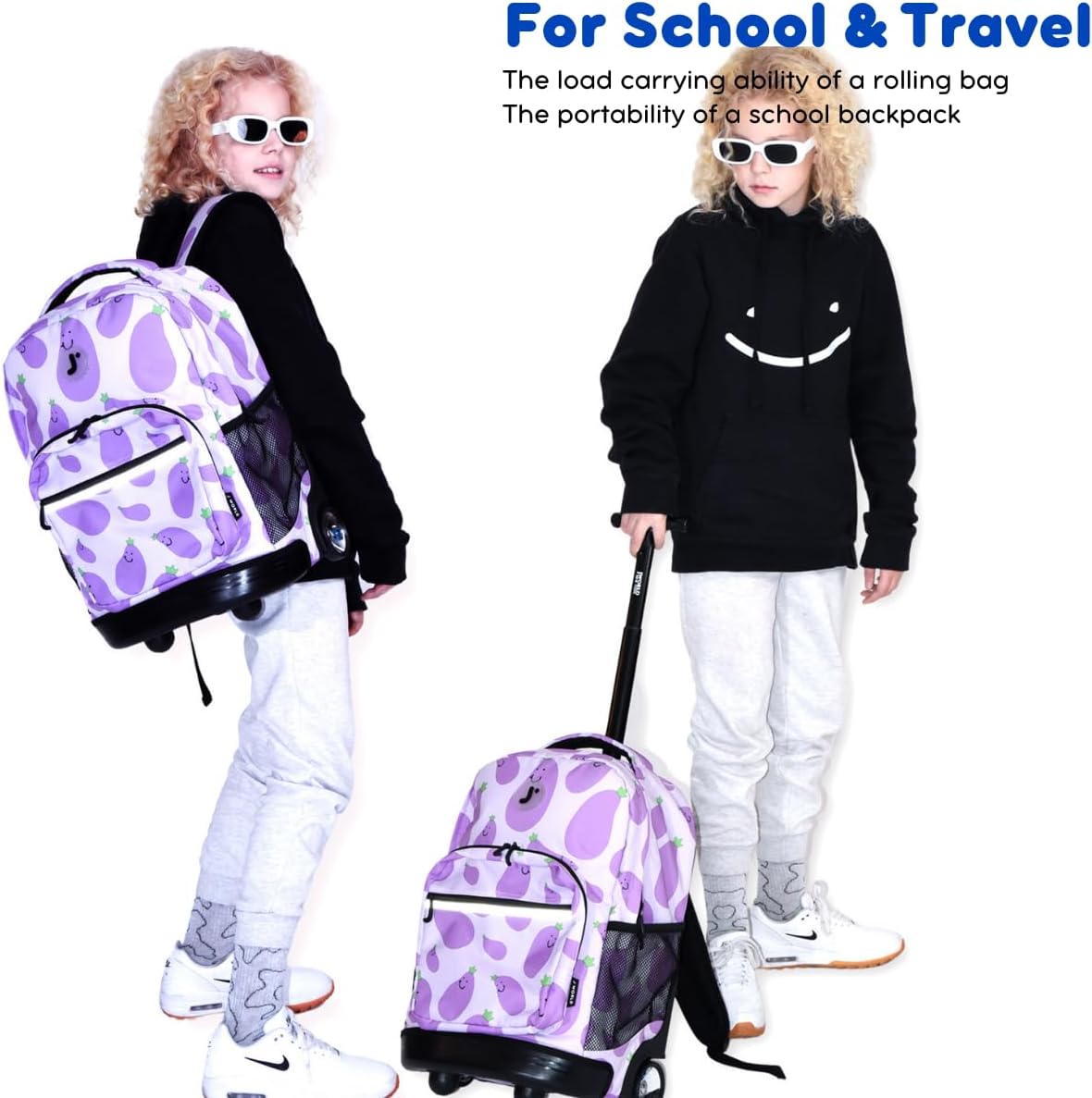 J World New York Sunrise Kids Rolling Backpack for Girls Boys Teen. Roller Bookbag with Wheels, Galaxy, 18"