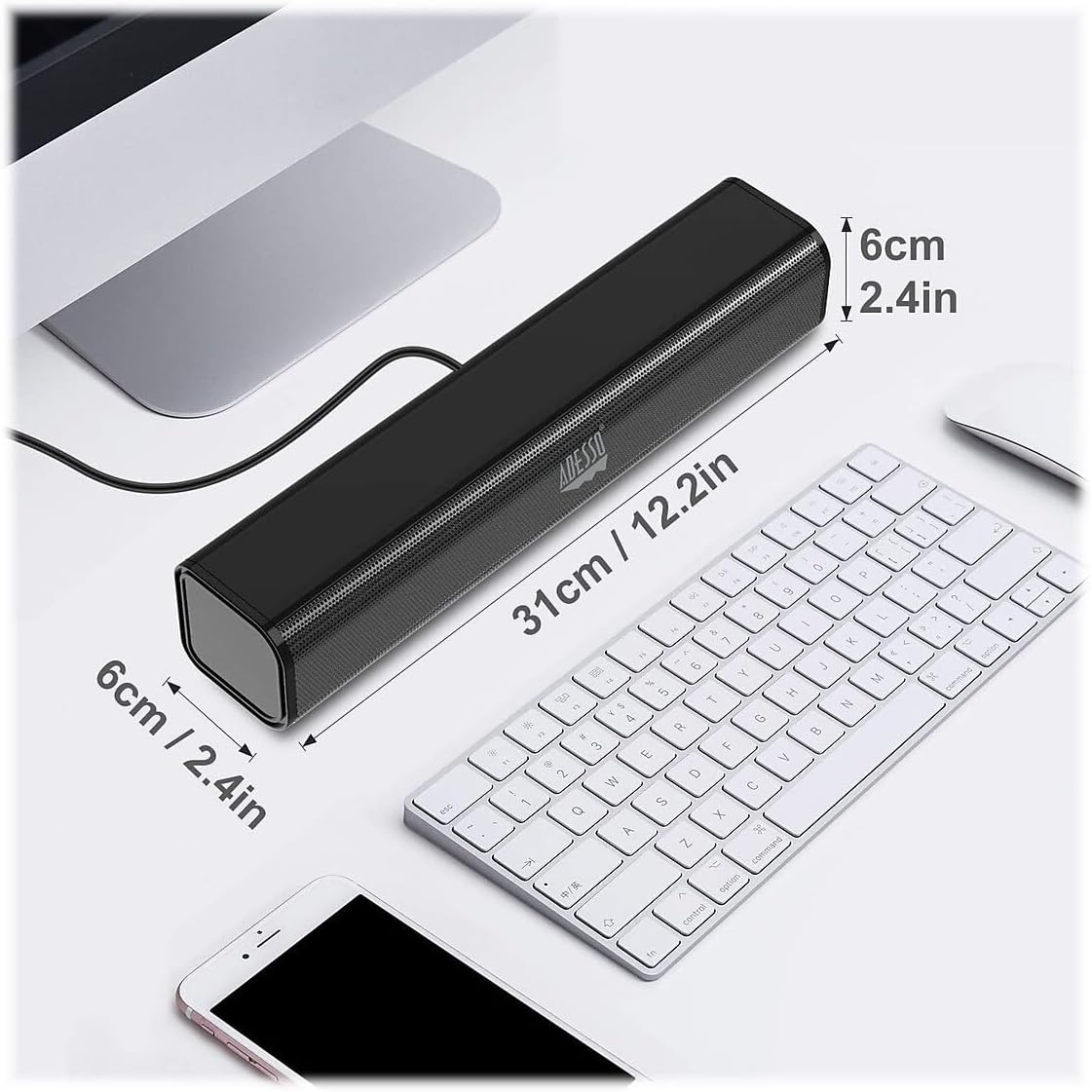 ADESSO Xtream S5 USB Sound Bar Speaker for PC Desktop 5W x2, Black