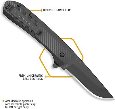 OUTDOOR EDGE Razor VX4 | Replaceable Blade EDC Folding Pocket Knife | 3" Blade, Ceramic Ball Bearings, Reversible Pocket Clip | Outdoor, Camping, Survival, Utility Black