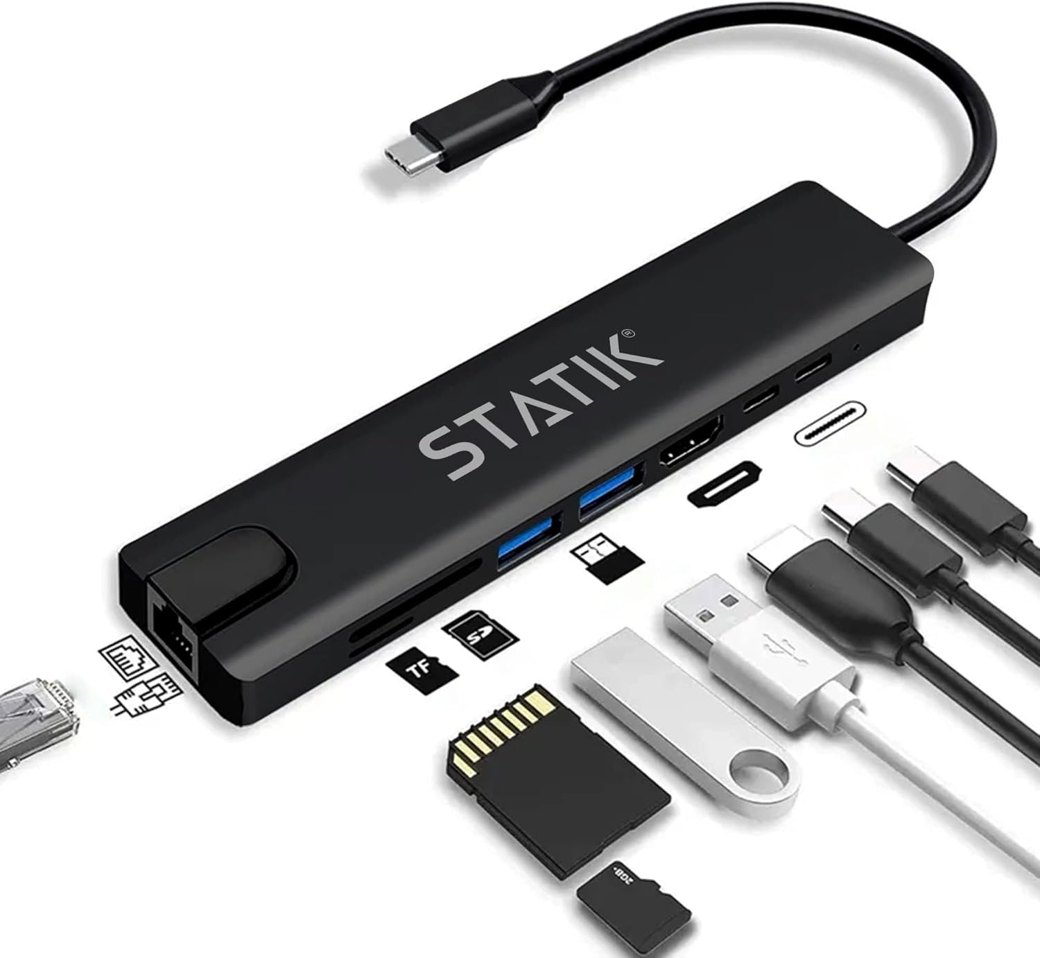 STATIK UltraHub 8-in-1 Powered USB-C Hub with 4K HDMI, Ethernet & Card Reader