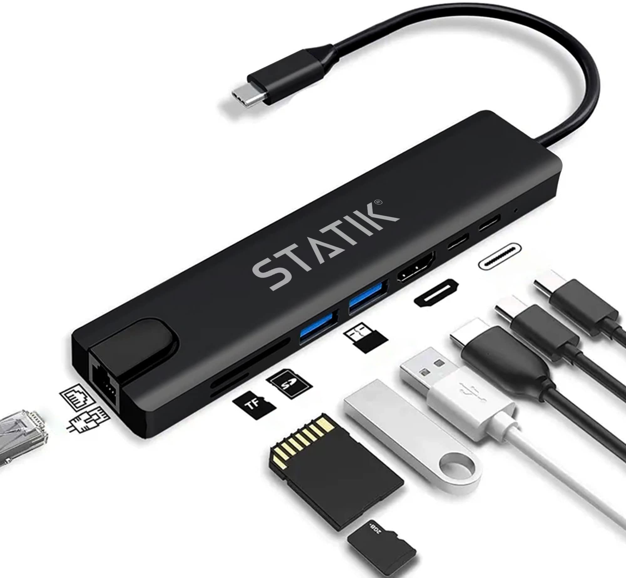 STATIK UltraHub 8-in-1 Powered USB-C Hub with 4K HDMI, Ethernet & Card Reader