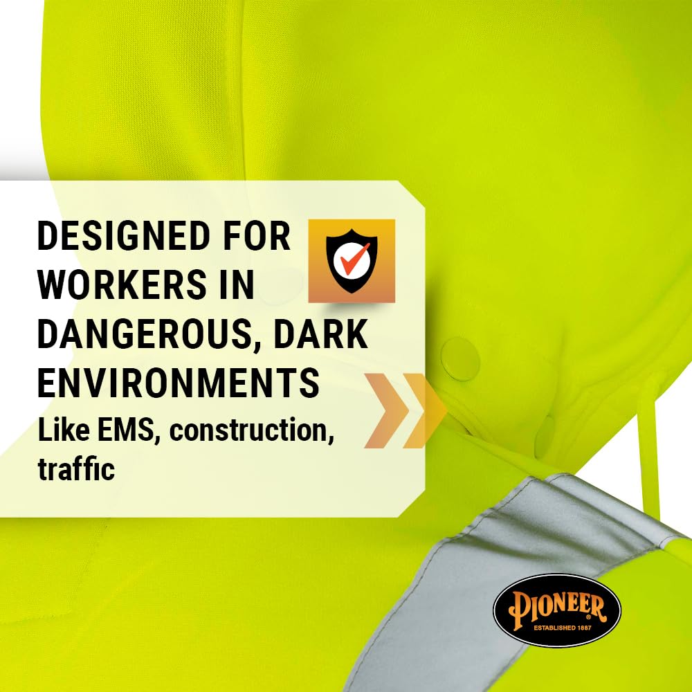 Pioneer High Visibility Safety Hoodie – Reflective Hi Vis Sweatshirt Jacket with Zipper, Pockets – Polyester Fleece