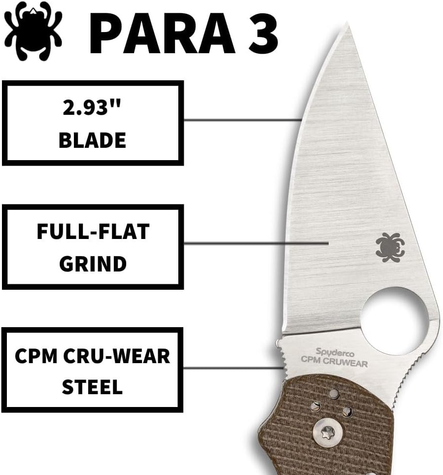 Spyderco Para 3 Folding Utility Pocket Knife - Ideal for Everyday Carry and Outdoor Adventures - Brown Canvas Micarta Handle
